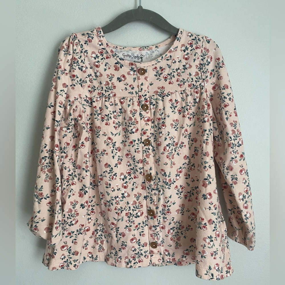 Cynthia Rowley girls 4T Pink Floral Top and Navy Pants Set - Picture 2 of 6